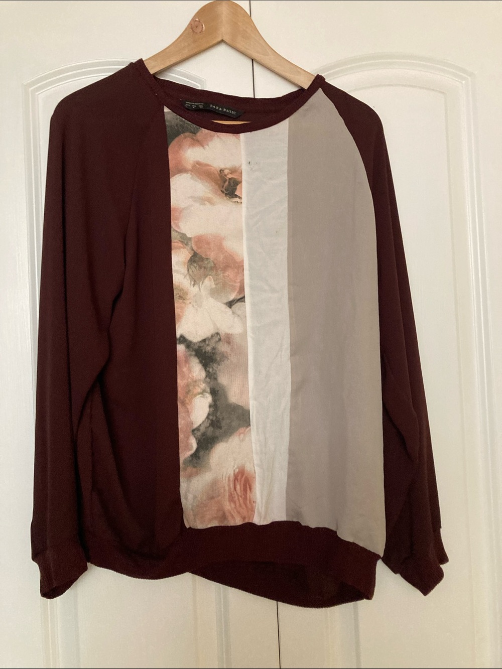 Zara Maroon Top with Floral and Ivory Front Panels